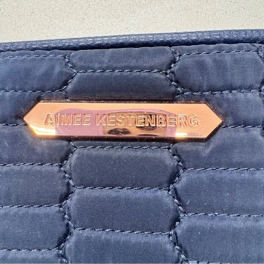 Aimee Kestenberg Navy Blue Quilted Fabric Makeup Bag Pouch